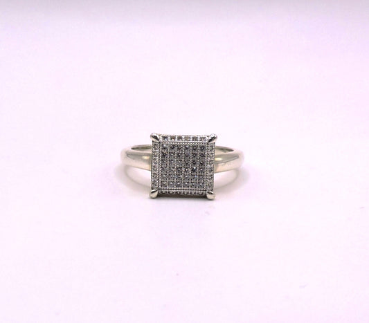 Gold-plated Silver Ring, square Micropave.Size 8