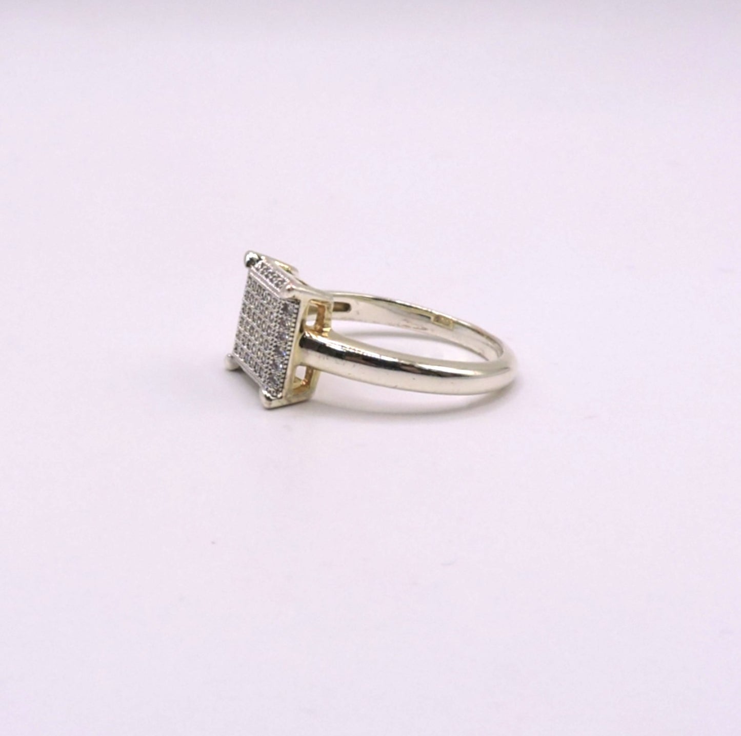 Gold-plated Silver Ring, square Micropave.Size 8