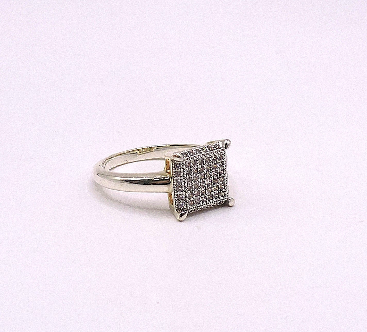 Gold-plated Silver Ring, square Micropave.Size 8