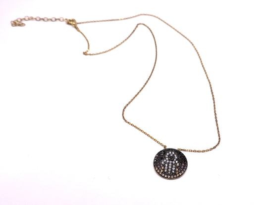 Lucky Hand Necklace in Gold Plated Silver, with different Zircons