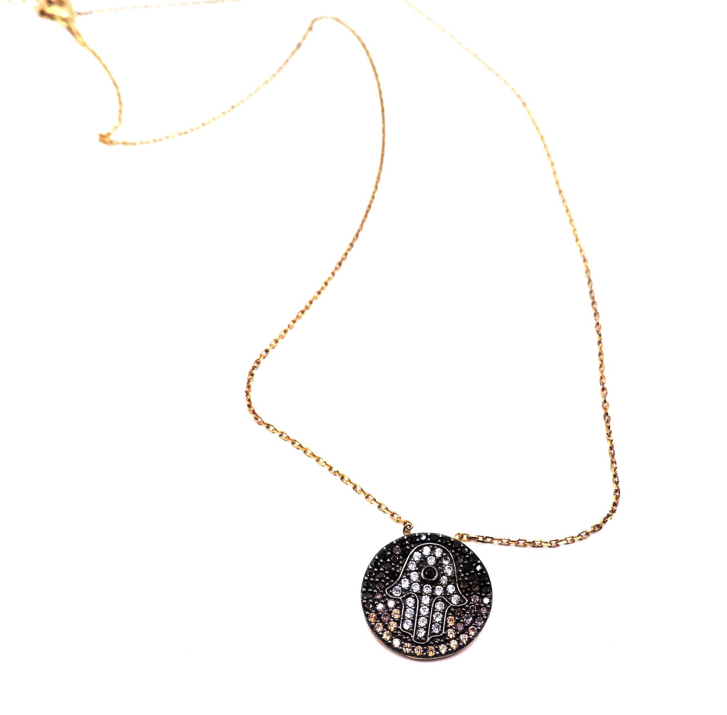 Lucky Hand Necklace in Gold Plated Silver, with different Zircons
