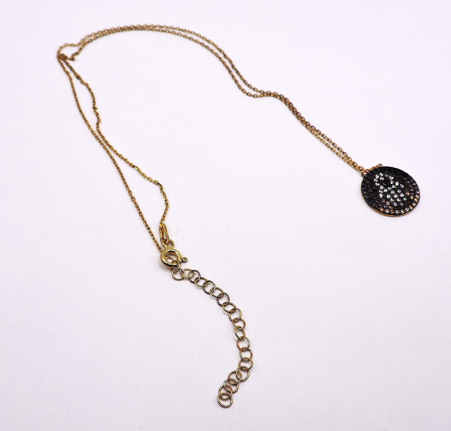 Lucky Hand Necklace in Gold Plated Silver, with different Zircons