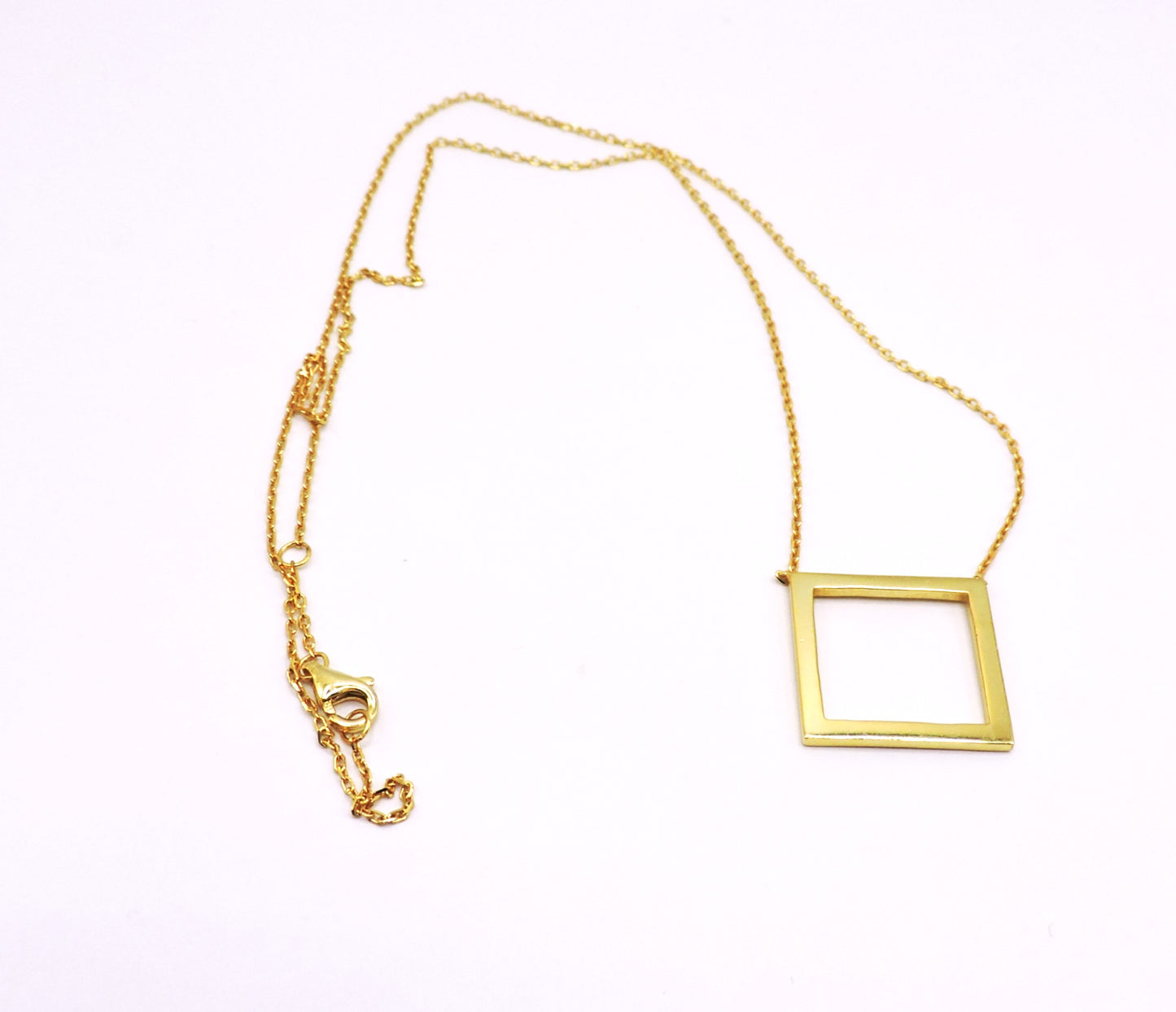 Gold plated silver necklace, geometric square.