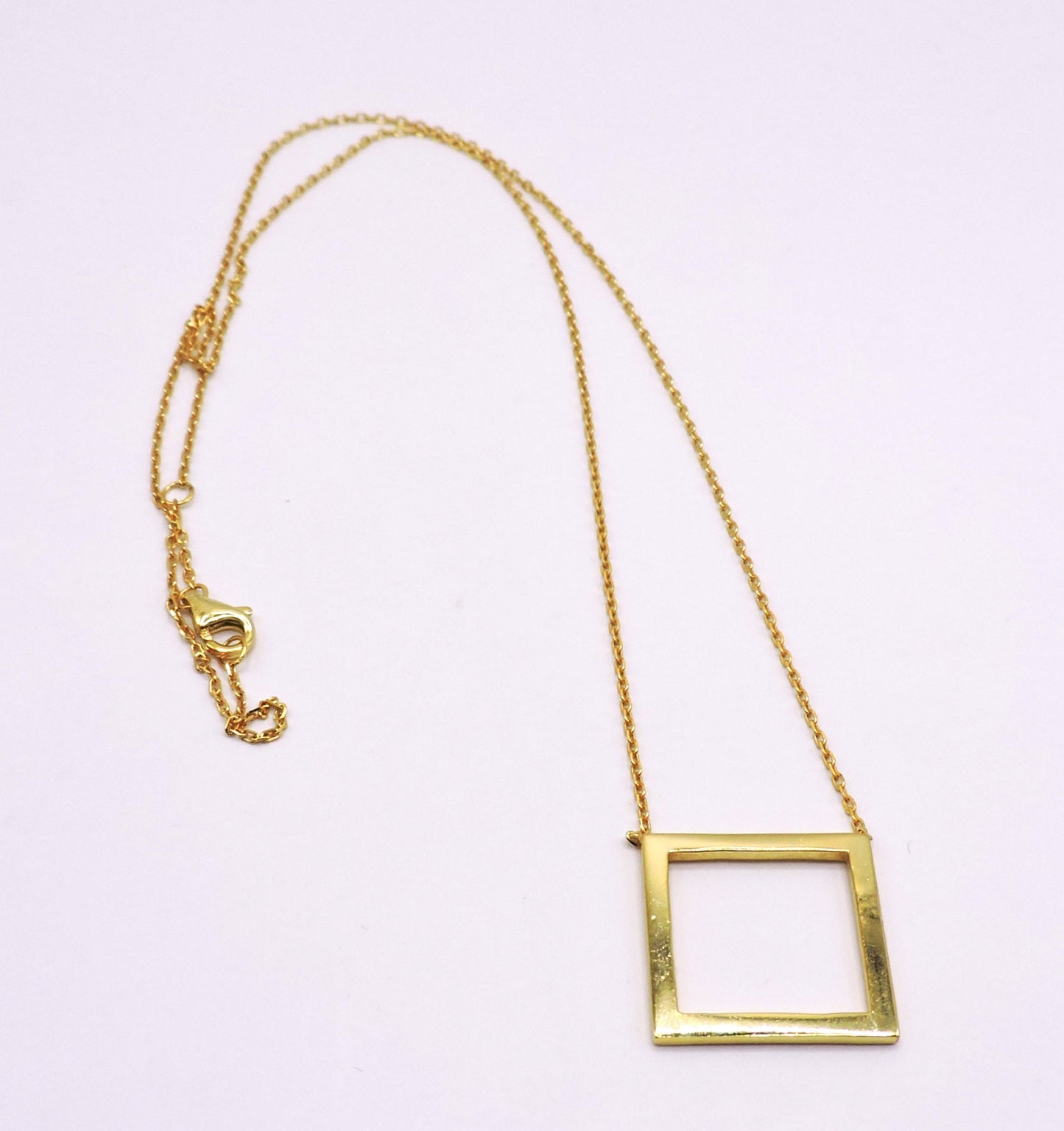 Gold plated silver necklace, geometric square.