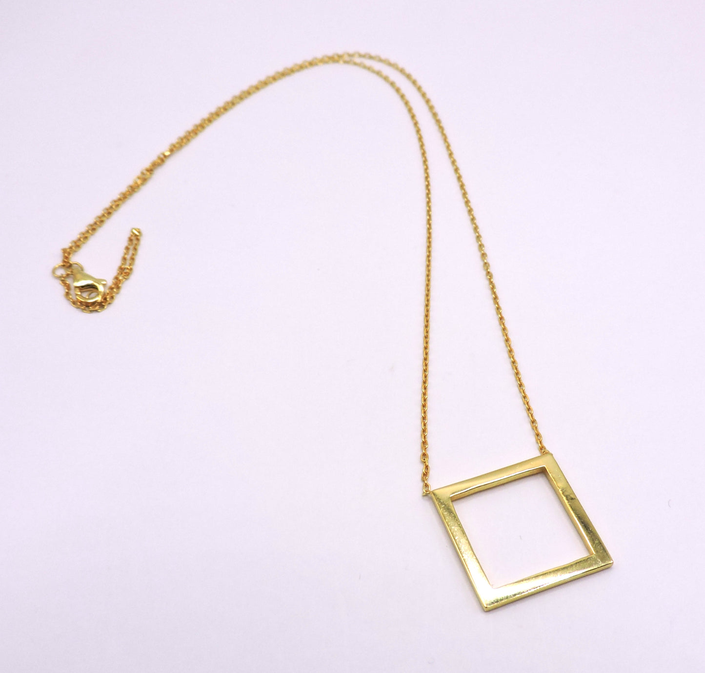 Gold plated silver necklace, geometric square.