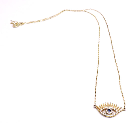 Lucky Eye Necklace with Eyelashes in Silver Gold