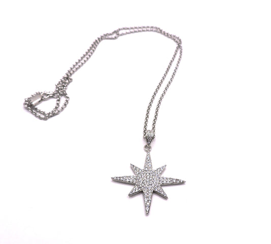 Silver necklace with pave star