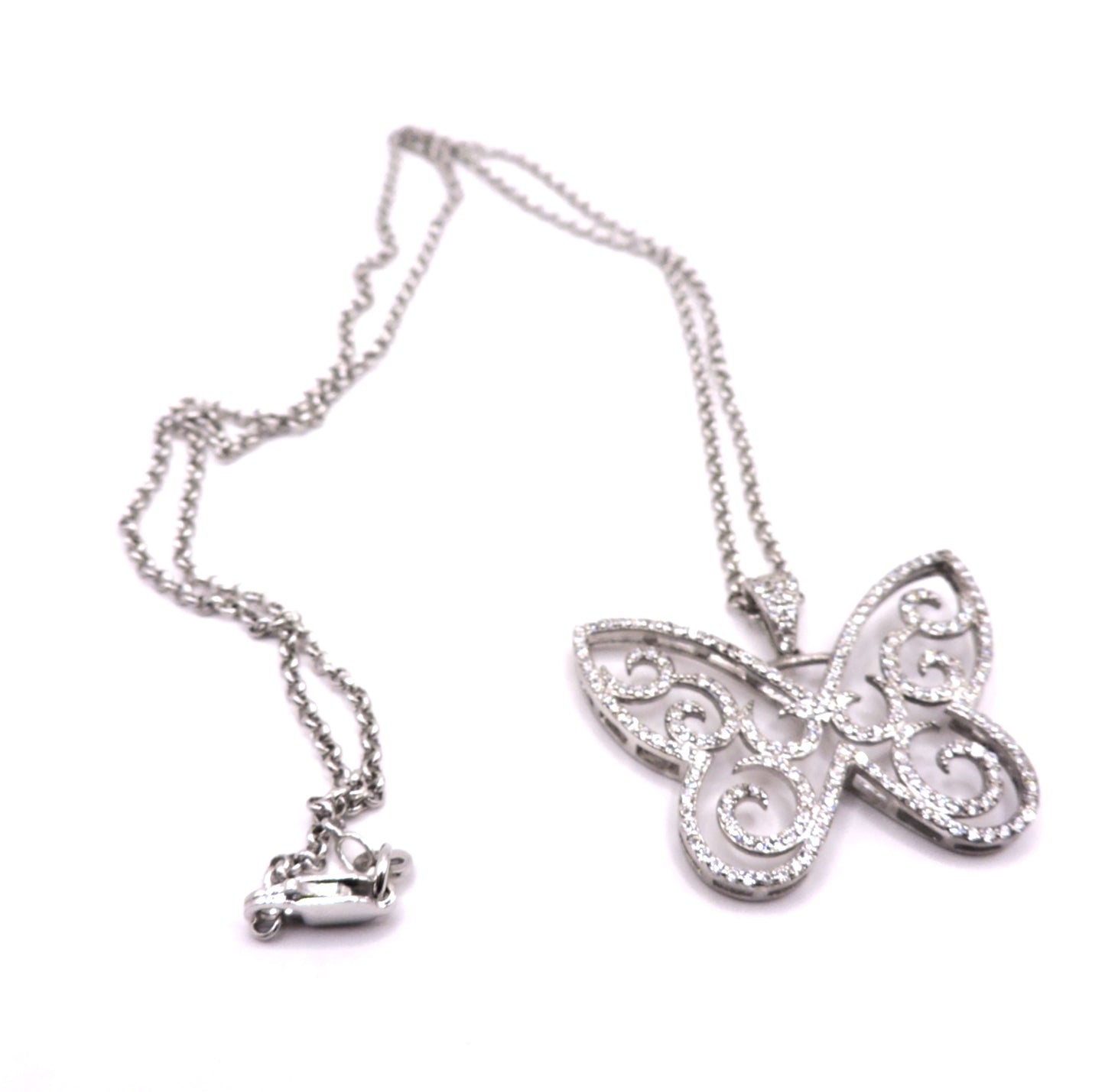 Silver Necklace with Pave Butterfly