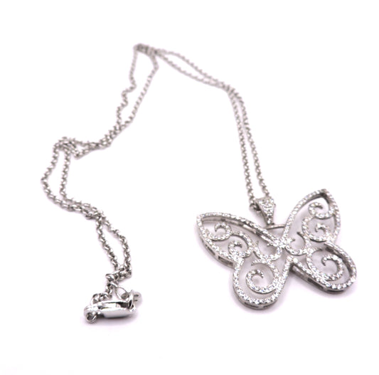 Silver Necklace with Pave Butterfly