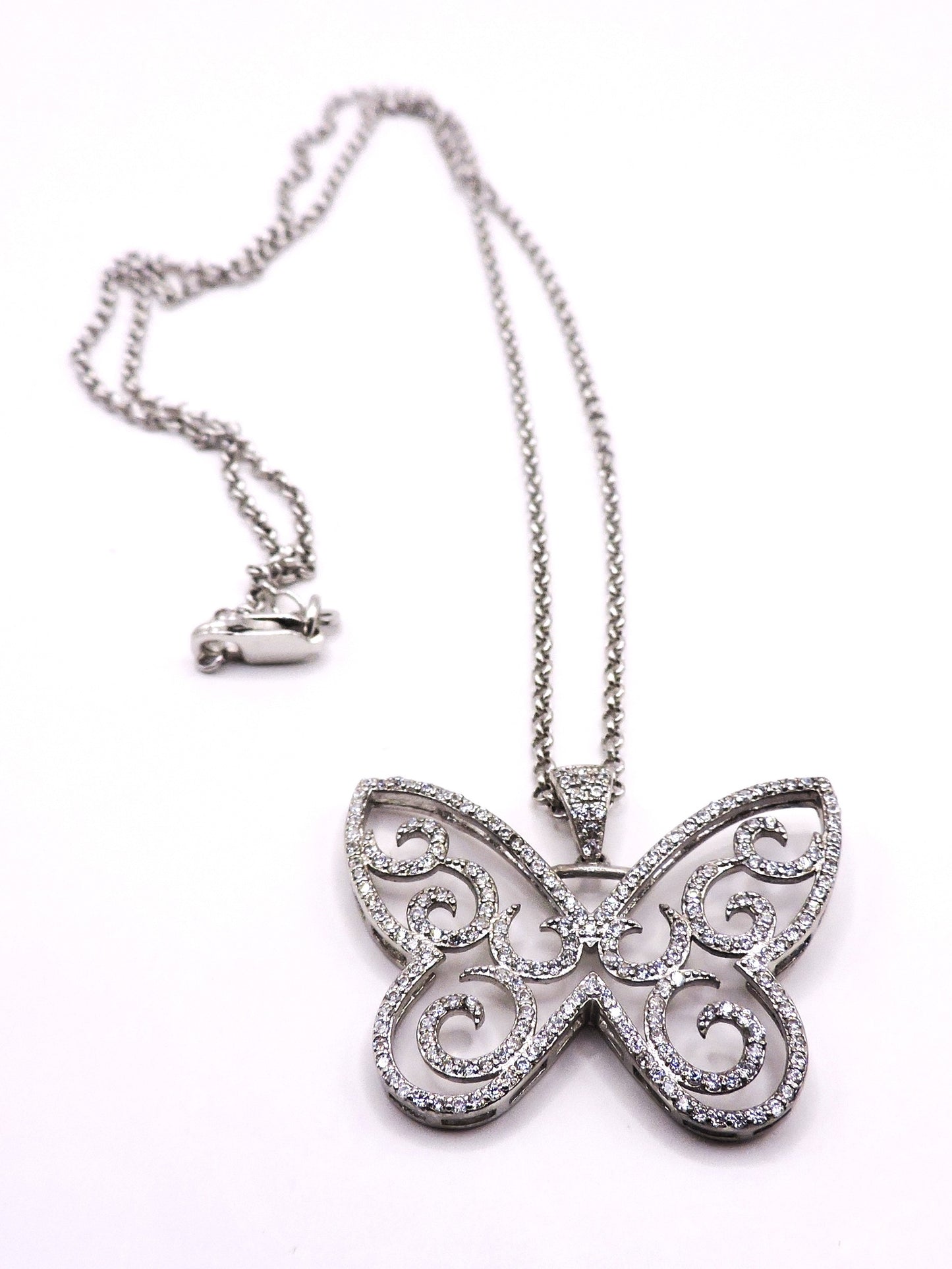 Silver Necklace with Pave Butterfly