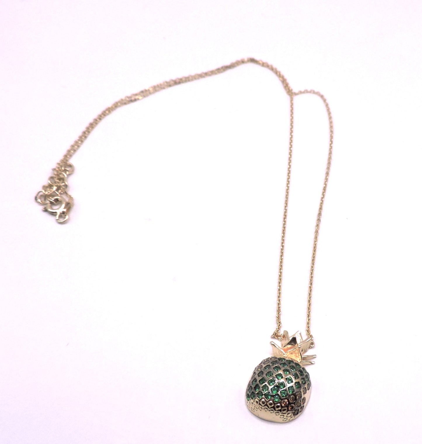 Gold-plated silver pineapple necklace with green zircons