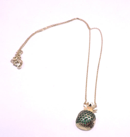 Gold-plated silver pineapple necklace with green zircons