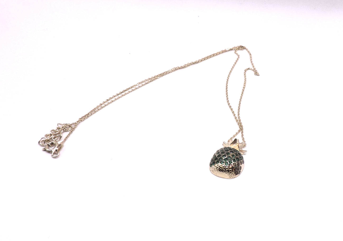 Gold-plated silver pineapple necklace with green zircons