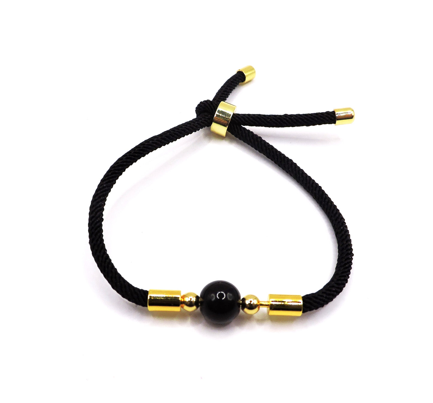 Adjustable cord bracelet with real black stone.
