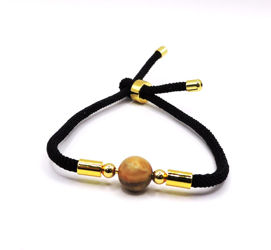 Adjustable cord bracelet with beige real stone