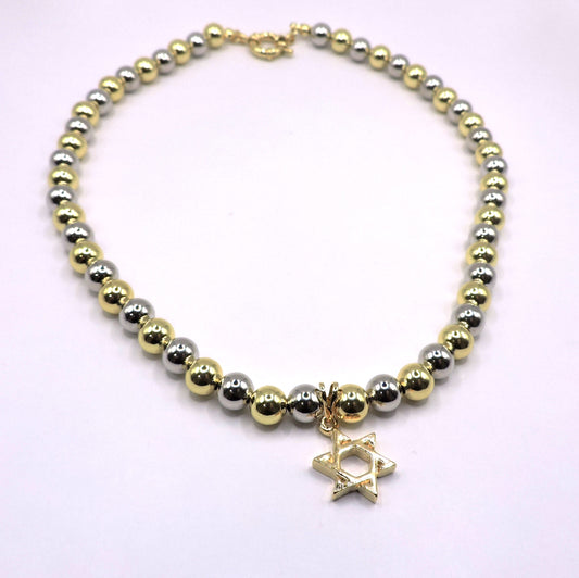 Gold-filled bead necklace with Star of David