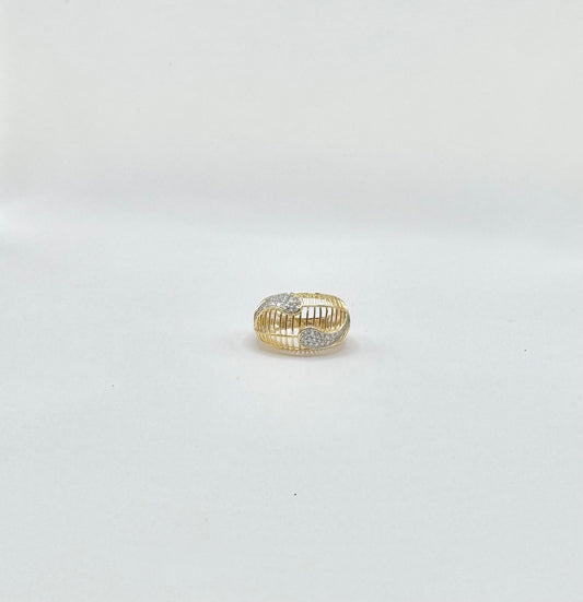 Ying and Yang Ring with Zircons in Gold Filled.