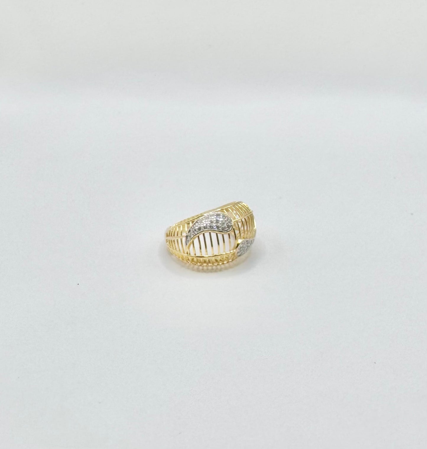 Ying and Yang Ring with Zircons in Gold Filled.
