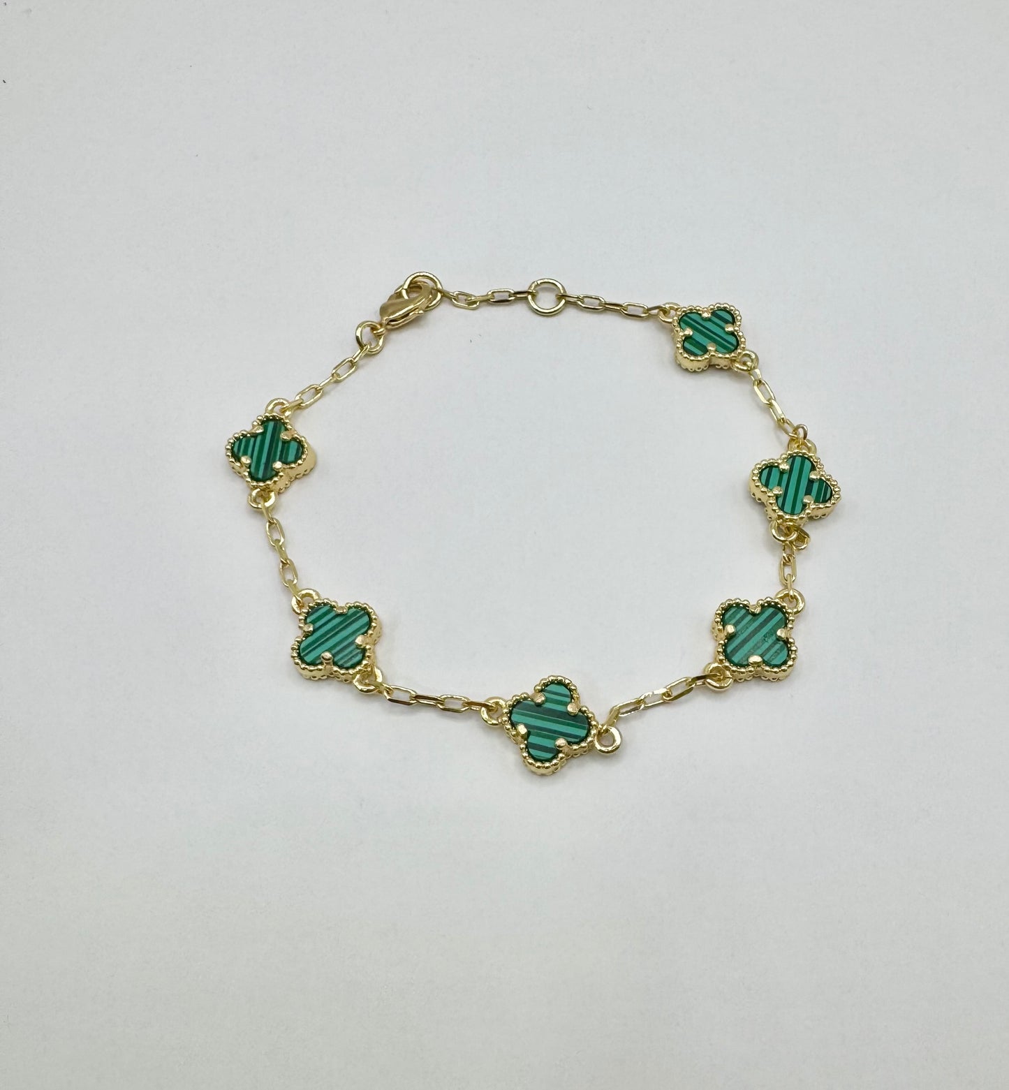 Green clover bracelet Gold Filled