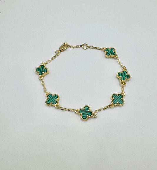Green clover bracelet Gold Filled
